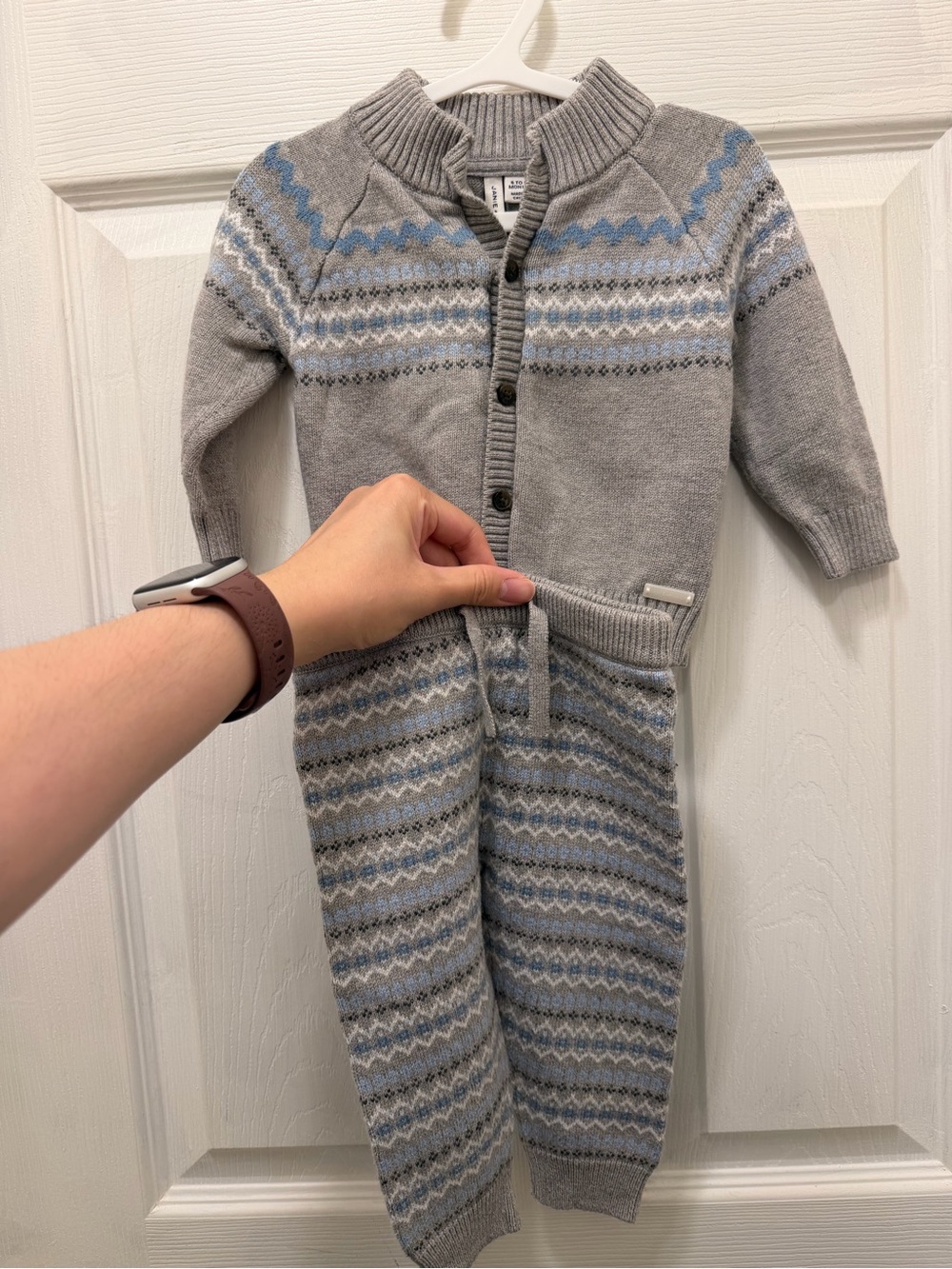 Janie and Jack Gray and Blue Fair Isle Knit Matching Set